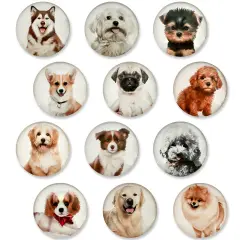 Wrapables Crystal Glass Magnets, Refrigerator Magnets for Office Whiteboards, Cabinets, Lockers (Set of 12) Dogs