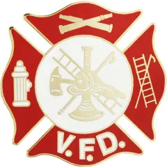 Volunteer Fire Department Logo Pin Red 1 1/2"