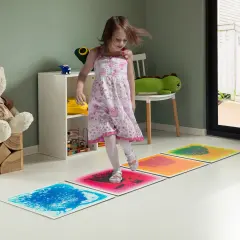 Sensory Liquid Gel Floor Square Tiles, 19.5 x 19.5 Inch Red Orange White Green Pink Purple Yellow Blue Kids Floor Mat, 4 Pack R/o, g/y, p/p, b/w