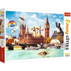 1000 Piece Jigsaw Puzzles, Dogs in London, Puzzle of Dogs, Corgi, Bulldog, Westie, Adult Puzzles, Trefl 10596