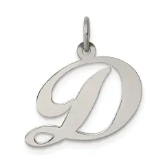 Sterling Silver Medium Script Initial Letter D Charm Jewerly 18mm x 19mm