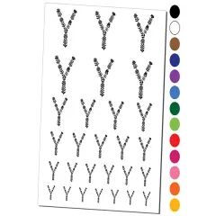 Elegant Botanical Floral Letter Y Temporary Tattoo Water Resistant Fake Body Art Set Collection Black