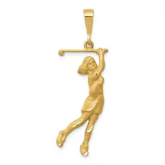 10K Yellow Gold Lady Golfer Charm Golfing Sport Pendant Jewerly 40mm x 16mm