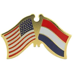 American & Netherlands Flags Pin 1"