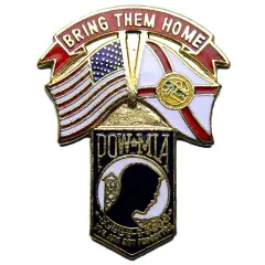 American POW & Florida Flags Pin 1 1/4"