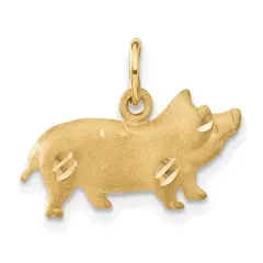 14K Yellow Gold Satin Pig Charm Pendant FindingKing Jewerly 15.5mm x 19mm