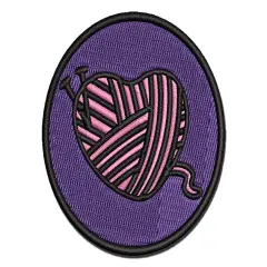 Yarn Heart Knitting Multi-Color Embroidered Iron-On or Hook & Loop Patch Applique