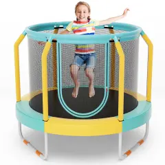 Costway 48" Mini Trampoline with Enclosure Heavy-Duty Metal Frame U-shaped Legs Orange/Yellow