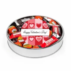 Valentine's Day Sugar Free Candy Gift Tin Large Plastic Tin with Sticker and Hershey's Chocolate & Reese's Mix - Red & Pink Hearts