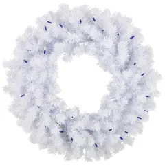 Northlight Pre-Lit Geneva Spruce Artificial Christmas Wreath - 24" - White - Blue Lights