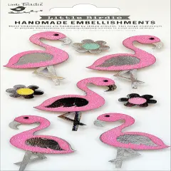 Little Birdie 3D Sticker Embellishment 8/Pkg-Fancy Flamingo