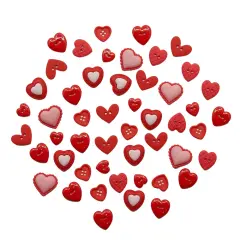 Heart Button Assortment &ndash; 50 Red & Pink Valentine&rsquo;s Day Buttons for Sewing & Crafts &ndash; Resin Novelty Heart Designs