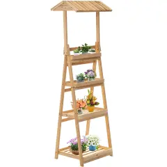 Multi-Functional Wooden Shelf Plant Stand, Storage Rack and Bookcase for Indoor and Covered Outdoor Spaces - Enhances Patios, Porches, Living Rooms, Balconies, Corners, Gardens, and Home Offices