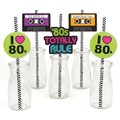 Big Dot of Happiness 80's Retro - Paper Straw Decor - Totally 1980s Party Striped Decorative Straws - Set of 24