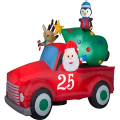 8' Gemmy Airblown Inflatable Christmas Vintage Truck w/ Santa, Reindeer, and Penguin 117339
