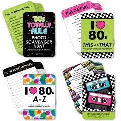 Big Dot of Happiness 80&rsquo;s Retro - 4 Totally 1980s Party Games - 10 Cards Each - Gamerific Bundle