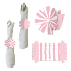 Big Dot of Happiness Pink Stripes - Simple Party Paper Napkin Holder - Napkin Rings - Set of 24
