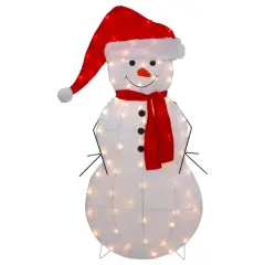 Northlight 42" Lighted 2D Chenille Snowman in Santa Hat Outdoor Christmas Decoration White