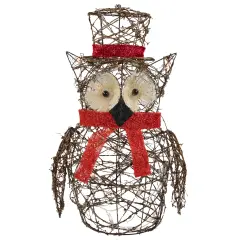 Northlight Lighted Glitter Rattan Owl Outdoor Christmas Decoration - 21" - Clear Lights Brown
