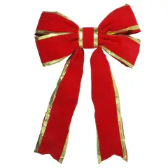 Northlight Giant 3D 4-Loop Velveteen Commercial Christmas Bow with Trim - 25" x 37" - Red and Gold