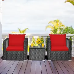 3 Pieces Patio Wicker Furniture Set with Cushion Red