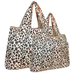 Wrapables Large & Small Foldable Tote Nylon Reusable Grocery Bags, Set of 2 Wild Cat