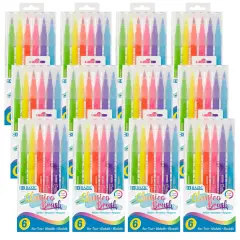 Washable Brush Markers, Fluorescent Colors, 6 Per Pack, 12 Packs