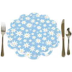 Big Dot of Happiness Blue Daisy Flowers - Floral Party Round Table Decorations - Paper Chargers - Place Setting For 12