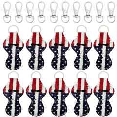 Wrapables 10 Pack Chapstick Holder Keychain with 10 Pieces Metal Clasps Patriotic Flag