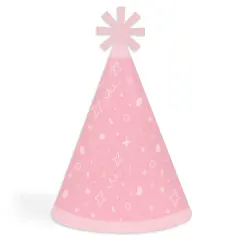 Big Dot of Happiness Pink Confetti Stars - Cone Happy Birthday Party Hats for Kids and Adults - Set of 8 (Standard Size)