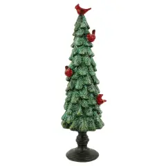 Northlight Glittered Tree with Cardinals Christmas Decoration - 11" - Green and Red