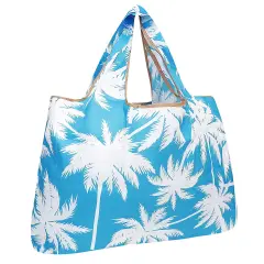 Wrapables Large Foldable Tote Nylon Reusable Grocery Bag Palm Trees in Blue