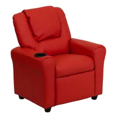Emma and Oliver Contemporary Kids Recliner with Cup Holder and Headrest Red Vinyl