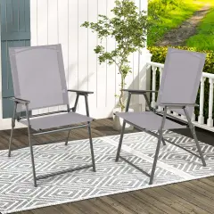 Costway 2pcs Patio Folding Portable Dining Chairs Metal Frame Armrests Garden Outdoor Black/Gray/White