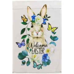 Northlight Bunny and Butterflies "Welcome Easter" Floral Outdoor Garden Flag 18" x 12.5" Beige
