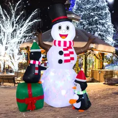 Costway 6 FT Inflatable Snowman & Penguins Christmas Decor w/Colorful LED Lights