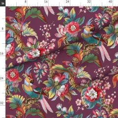 Various Fabrics by the Yard or Fat Quarter Purple Antique Birds Palm Jungle Tropical Magenta Burgundy Wine Mauve Botanical Parrot Victorian Edwardian Art Nouveau Large Scale Custom Printed Fabric by Spoonflower