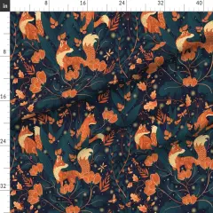 Various Fabrics by the Yard or Fat Quarter Whimsical Garden Orange Foxes Midnight Blue Firefly Fantasy Custom Printed Fabric by Spoonflower