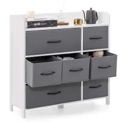 Costway 5/7-Drawer Dresser for Bedroom Chest of Drawers with 2 Large Fabric Bins White