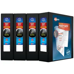 Avery Heavy-Duty View 3 Ring Binders, 2" One Touch Slant Rings, 4 Black Binders (79872)
