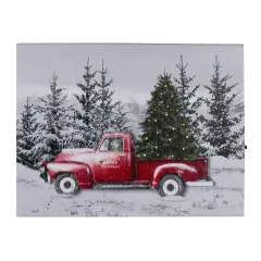 Northlight Lighted Christmas Tree in a Red Truck Canvas Art - 8" Green
