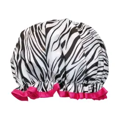 Wrapables Reusable Women's Waterproof Shower Caps for Long Hair Zebra