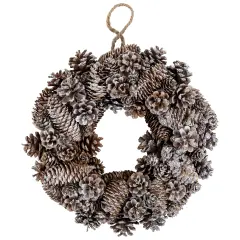 Northlight Frosted Assorted Pinecone Decorative Christmas Wreath, 13.5-Inch, Unlit Brown