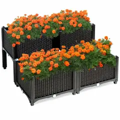 Set of 4 Elevated Flower Vegetable Herb Grow Planter Box Brown