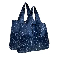 Wrapables Medium Foldable Tote Nylon Reusable Grocery Bag (Set of 2), Twinkling Stars