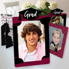 Big Dot of Happiness Maroon Graduation Party Centerpieces - 4x6 Picture Display - Paper Photo Frames - Set of 12