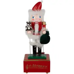 Northlight Animated and Musical Santa Christmas Nutcracker with Bear - 12" Red