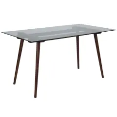 Merrick Lane Meriden 31.5" x 55" Rectangular Solid Wood Table with Glass Top Clear/Walnut