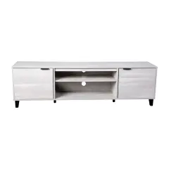 Merrick Lane Walter Mid-Century Modern TV Stand with Adjustable Open Shelves and Two Doors Gray
