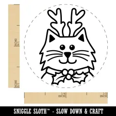 Cat Reindeer Christmas Self-Inking Rubber Stamp for Stamping Crafting Planners Dry Pad (No Ink)
